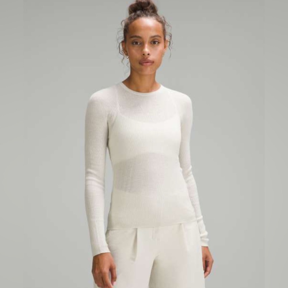Lululemon NWT Ribbed Wool-Silk-Blend Light Sweater Bone Size XS